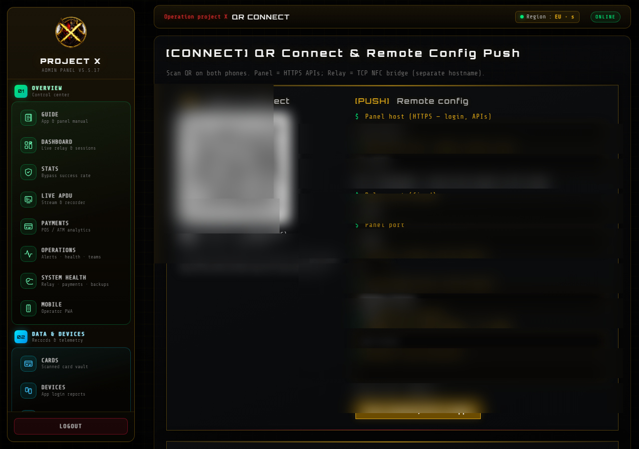 PROJECT X QR Connect (blurred fields)